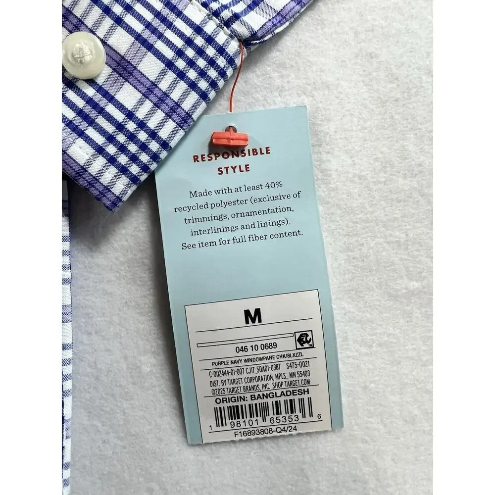 Cat & Jack Boys M (8) Plaid Dress Shirt Blue/Purple/White Long Sleeve Button-Up